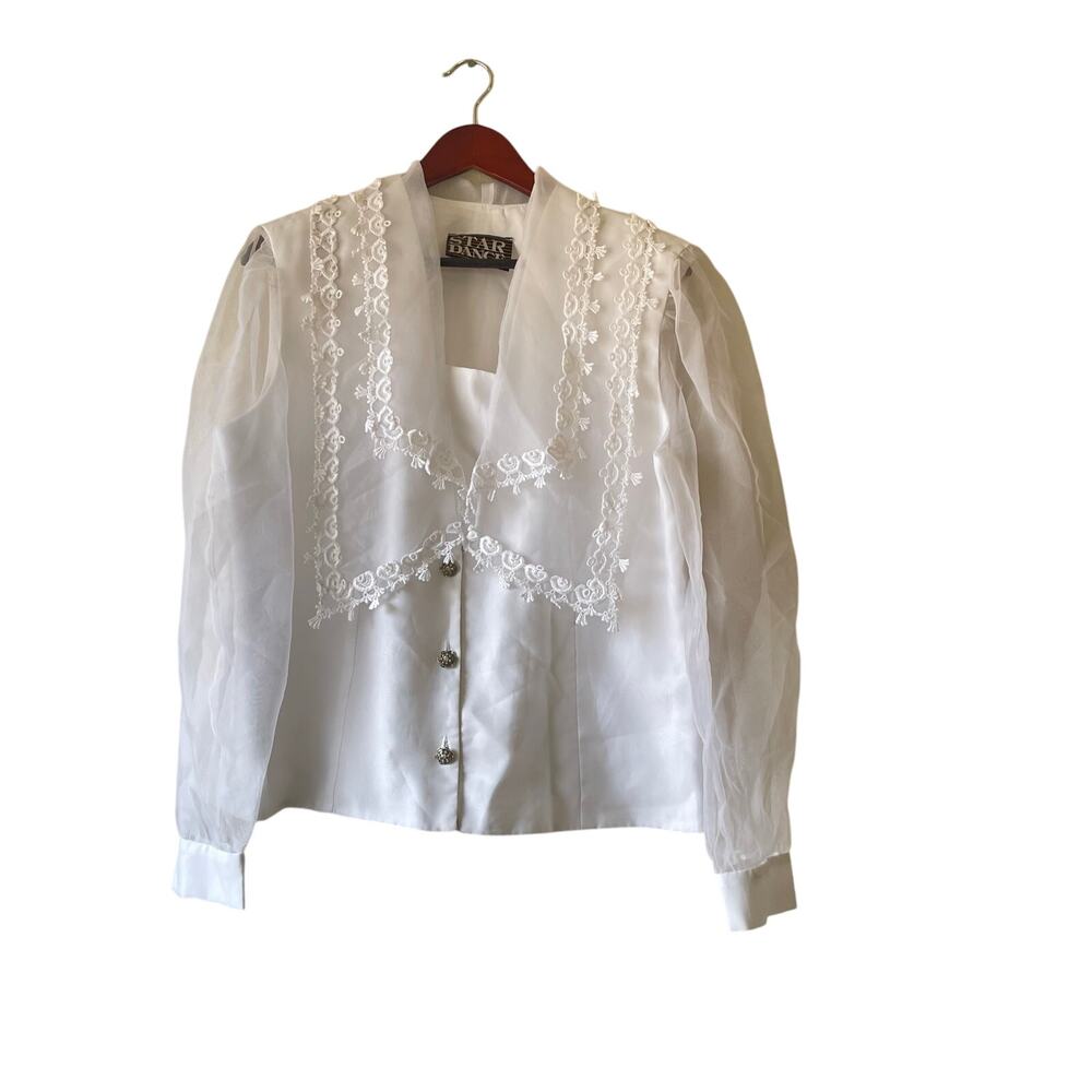 Vintage Prairie‎ Victorian Blouse with Wide Layered Embroidered Collar – Size XL